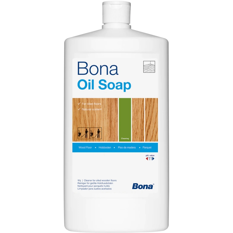 Detergent pentru parchet tratat cu ulei Bona Oil Soap 1L - formulă concentrată pe bază de ulei săpunificat care curăță și hrănește lemnul uleiat în același timp.

Caracteristici produs:
• Concentrat economic - 0,2L pentru 10L apă, până la 50 aplicații
• pH controlat 9-10 pentru protejarea finisajului natural al lemnului
• Lasă film subțire care poate fi lustruit pentru strălucire suplimentară
• Aplicare cu lavetă microfibră în lungimea fibrei de lemn
• Depozitare stabilă 3 ani la temperaturi între +5°C și +25°C

Vezi fisa tehnica: Detergent pardoseli din lemn tratate cu ulei Bona Oil Soap