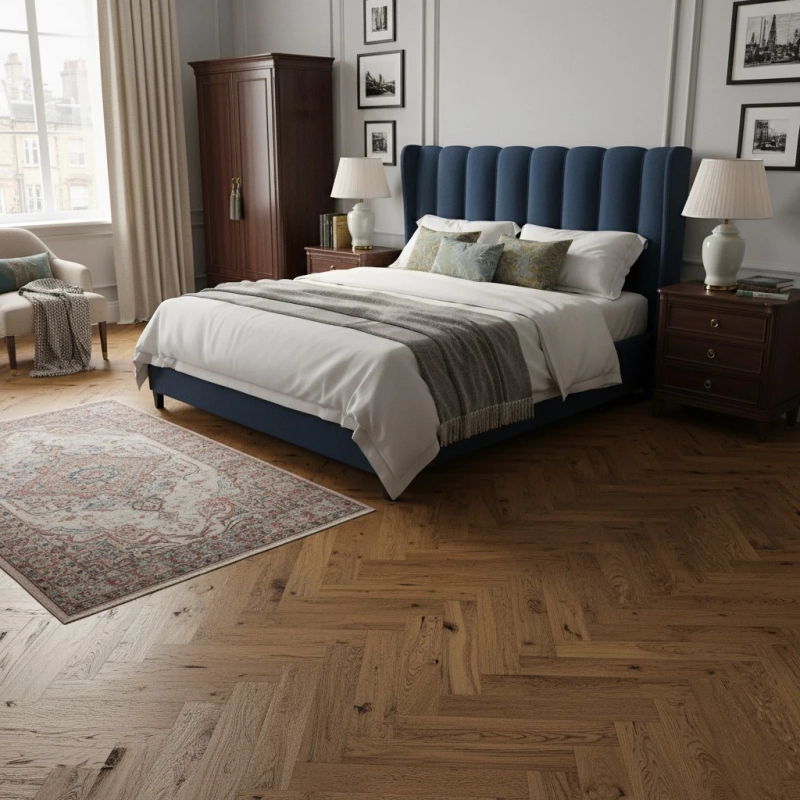 Parchetul stratificat herringbone stejar Barlinek Brown Sugar Pure Classico oferă designul în spic cu finisaj mat în 5 straturi de lac, construcție triplu stratificată cu strat nobil de 2,5 mm și garanție de 25 ani.

Caracteristici produs:
• Dimensiuni plăci 725x130 mm cu sistem îmbinare Optilock rezistent
• Compatibil încălzire în pardoseală, temperatura maximă 27°C la șapă
• Stejar european cu noduri naturale și periere pentru aspect autentic
• Duritate suprafață 37 MPa, permite șlefuiri și relăcuiri multiple
• Stabilitate dimensională optimă prin construcție HDF înaltă densitate