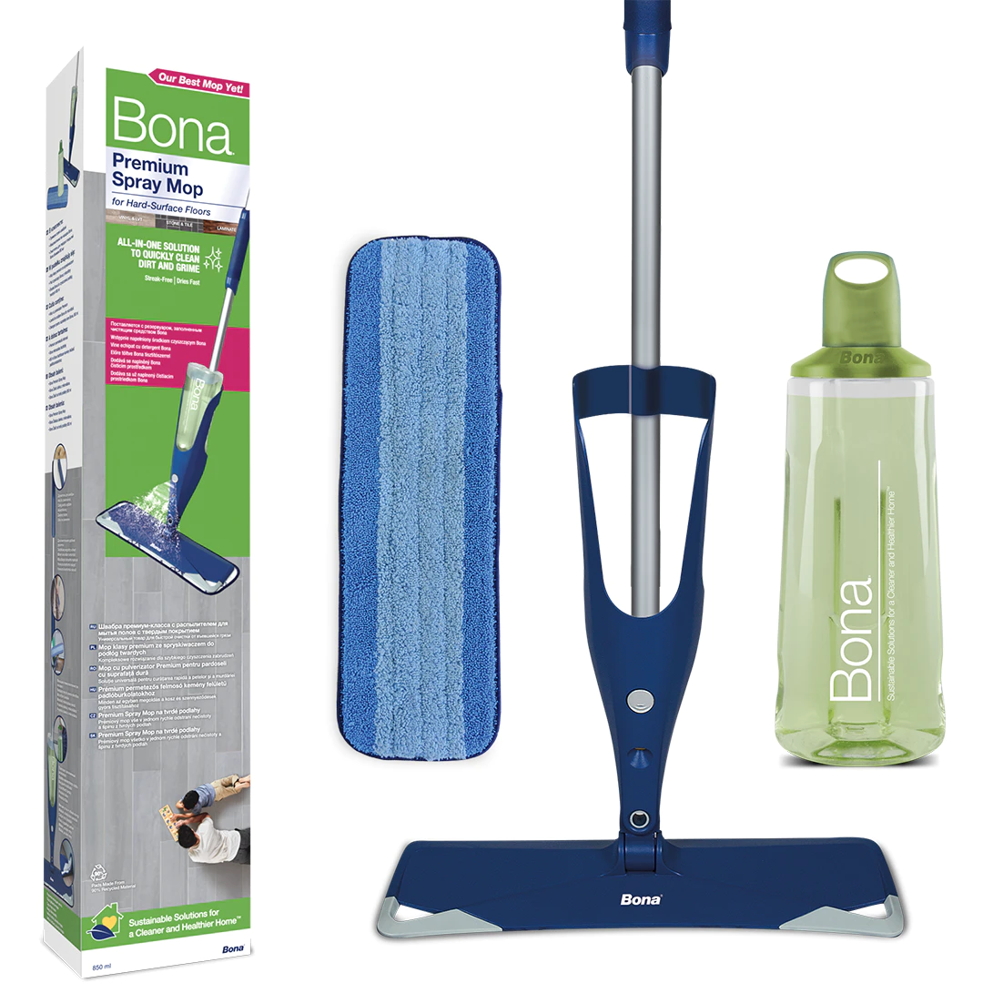 Spray mop Bona pentru suprafețe dure elimină găleata tradițională și curăță pardoselile laminate, din ceramică și piatră cu o simplă pulverizare și ștergere. Formula pH neutru se usucă rapid fără dâre.

Caracteristici produs:
• Rezervor reîncărcabil 850ml cu buton de ejectare rapidă pentru umplere ușoară
• Lavetă din microfibre patentată elimină 99% din bacteriile E. coli și Listeria
• Mâner ergonomic din spumă reduce oboseala în timpul curățărilor extensive
• Colțuri flexibile protejează mobilierul și plintele de deteriorări accidentale
• Agățătoare retractabilă pentru depozitare verticală optimizată

Vezi fisa tehnica: Spray mop pentru suprafețe dure cu rezervor reîncărcabil 850ml Bona