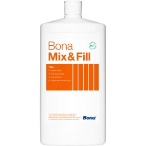 Chitul pe bază de apă Bona Mix & Fill se amestecă cu rumegușul de la șlefuirea parchetului pentru reparații invizibile ale rosturilor până la 2mm lățime.

Caracteristici produs:
• Certificare EC1RPLUS pentru calitatea aerului interior
• Formula anticorozivă protejează instrumentele de lucru
• Compatibil cu toate finisajele Bona, inclusiv uleiurile naturale
• Uscare rapidă în 2-4 ore, fără mirosuri neplăcute
• Aplicare cu spatulă flexibilă pentru rezultate profesionale