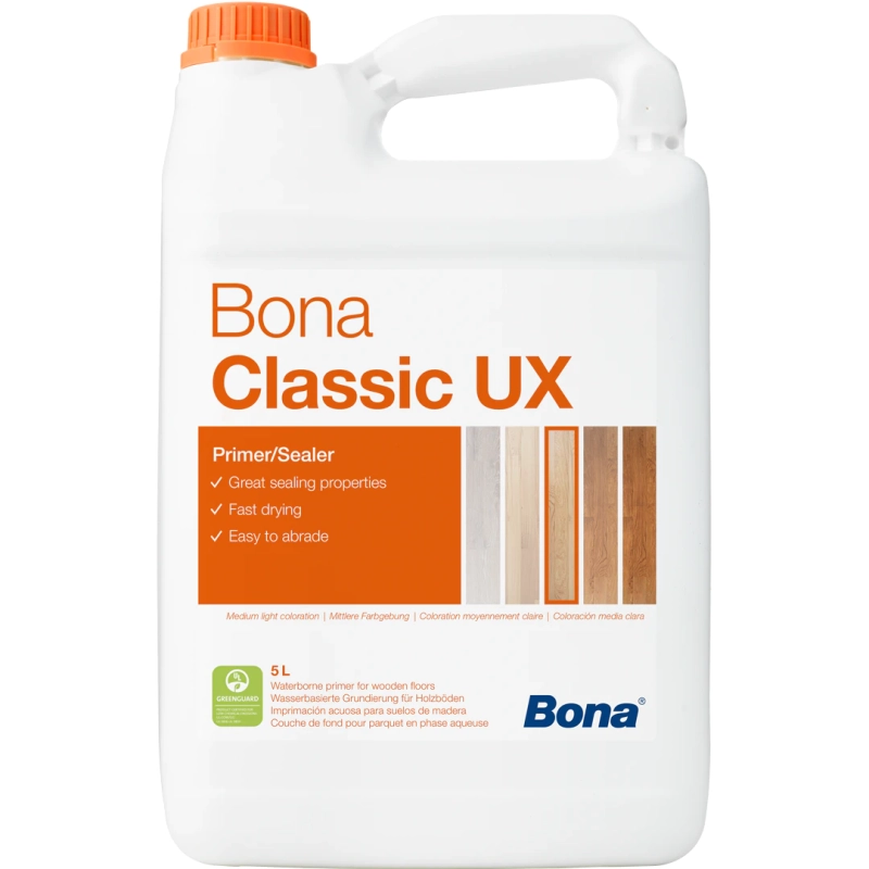 Grundul pe bază de apă Bona Classic UX oferă colorare mediu luminoasă pentru pardoselile din lemn, cu uscare rapidă în 1-2 ore și emisii reduse EC1 PLUS pentru aer curat.

Caracteristici produs:
• Aplicare cu rolă sau T-bară fără diluare necesară
• Compatibil cu sistemele de încălzire în pardoseală
• Acoperire de 8-10 m² per litru cu finisaj uniform
• Se șlefuiește ușor după uscare pentru reducerea fibrei
• Bidon de 5 litri cu filtru inclus pentru aplicare profesională

Fișă Tehnică: BONA CLASSIC UX GRUND PE BAZĂ DE APĂ