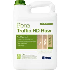 Lacul bicomponent Bona Traffic HD Raw menține textura și aspectul natural al lemnului netratat, oferind protecția avansată a unui finisaj profesional de înaltă rezistență.

Caracteristici produs:
• Formula bicomponentă creează o rețea moleculară tridimensională pentru rezistență superioară
• Clasificare antiderapantă DIN 51 130 R9 pentru siguranță ridicată în case cu copii
• Certificare GREENGUARD Gold și EMICODE EC1 pentru emisii foarte reduse
• Timp de lucru de 3 ore după mixare, aplicare cu rolă Bona Microfibre
• Maturizare completă în 7 zile, suprafața rămâne tactil ca lemnul brut
Fișă tehnică:  <a href="https://parchetpeviata.ro/wp-content/uploads/2025/09/26478-ro-2025-08-12-09-41-02-1-2.pdf">Bona Traffic HD Raw </a>