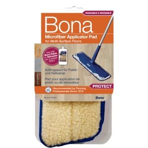 Lavetă aplicatoare din microfibră Bona CA101025 pentru aplicarea uniformă a produselor de întreținere pe pardoseli din lemn, laminat, ceramică și piatră.

<strong>Caracteristici produs:</strong>
• Structură țesută densă pentru control precis al cantității de produs
• Rezistentă până la 500 de spălări la mașină fără pierderea eficacității
• Compatibilă cu produsele Polish Bona și alte soluții pe bază de apă
• Microfibra albă nu lasă scame sau reziduuri pe suprafețe
• Dimensiuni optimizate pentru manevrarea confortabilă în spații restrânse