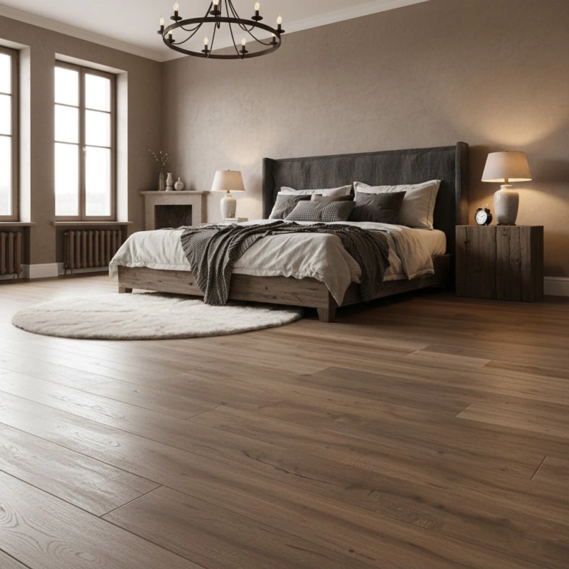 Parchet triplustratificat stejar maro închis cu noduri și crăpături, Porto Grande Barlinek, 180x2200x14 mm