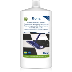 Polish pentru pardoseli laminate alb Bona redă strălucirea naturală și protejează suprafețele din laminat, ceramică și piatră. Formula transparentă pe bază de apă acoperă până la 140 mp.

<strong>Caracteristici produs:</strong>
• Ambalaj ergonomic cu capac alb pentru aplicare precisă și dozare controlată
• Certificare Greenguard pentru siguranța aerului interior în case cu copii
• Aplicare optimă la temperatura camerei între 18-25°C fără curenți de aer
• Se integrează în structura materialului fără a crea acumulări lipicioase
• Reduce cu 40% timpul necesar pentru curățarea de rutină după aplicare