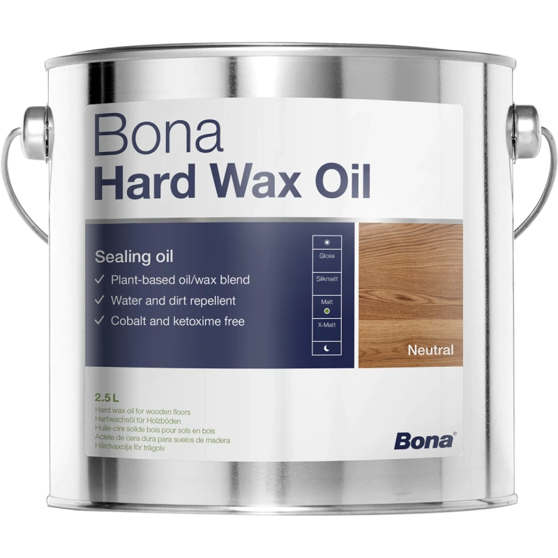 Uleiul dur cu ceară Bona Hard Wax Oil satinat 2,5L protejează pardoselile din lemn cu finisaj natural cald, fără cobalt și ketoxime, aplicare simplă cu rolă sau pensulă.

Caracteristici produs:
• Compatibil cu sistemele de încălzire în pardoseală
• Acoperire economică de 20-24 m²/litru per strat aplicat
• Uscare rapidă în 6-8 ore pentru aplicarea stratului următor
• Suprafață permeabilă care permite respirația naturală a lemnului
• Certificat EN 71-3 pentru siguranță pe jucării și blături bucătărie

Fisa tehnica: Bona Hard Wax Oil