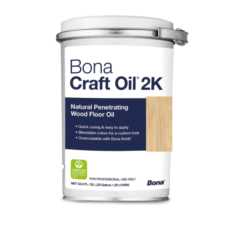 Uleiul pentru parchet Bona Craft Oil 2K culoare nisip oferă finisaj mat natural cu uscare rapidă în doar 8 ore, protecție la pătare și apă pentru lemn masiv și înginerat.

Caracteristici produs:
• Sistem bicomponent cu întăritor isocyanat pentru rezistență sporită
• Compatibil cu esențe problematice precum cireș, nuc și stejar afumat
• Aplicare ușoară cu rola sau aplicator special pe suprafețe verticale
• Conținut redus VOC (max 19g/l) respectă standardele ecologice moderne
• Certificat EN 71-3 sigur pentru camerele copiilor

Fisa tehnica: Bona Craft Oil 2k